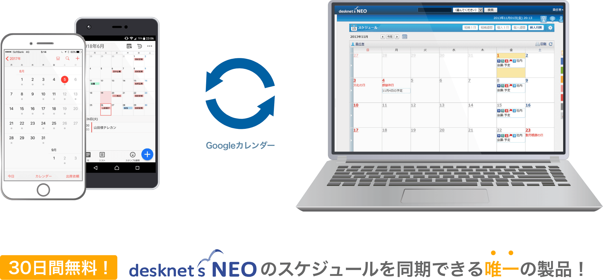30日間無料！desknet's NEOのスケジュールを同期できる唯一の製品！